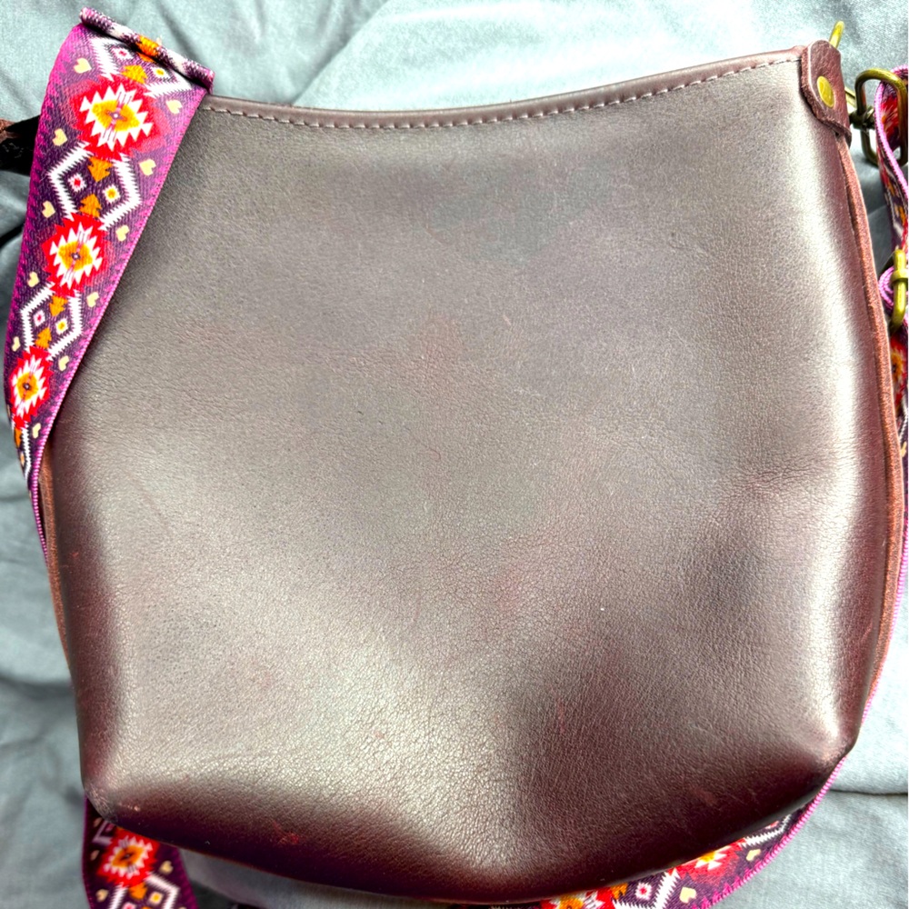 Artisan made burgundy leather crossbody